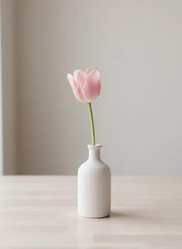 Photo of a pink tulip in a white vase